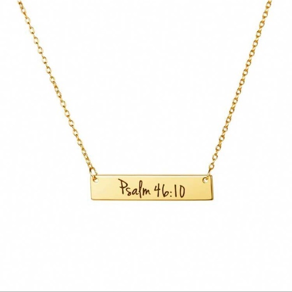 Jewelry - Bible Verse Gold Bar Necklace, Psalm 46:10